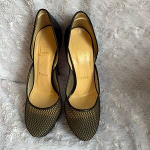 Christian Louboutin Black and Gold Mesh Heels